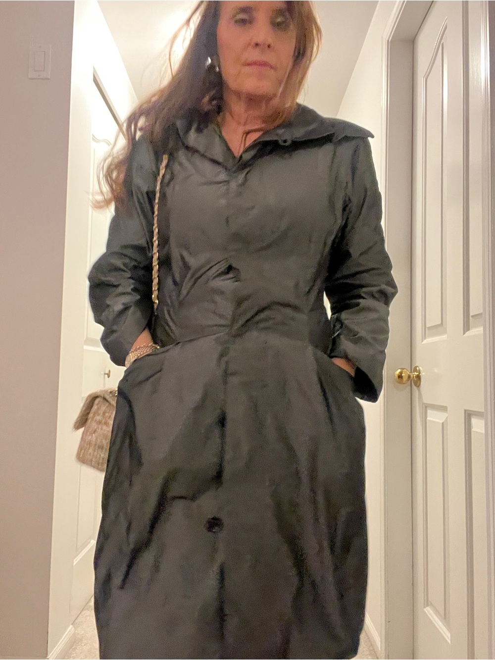 Women's Black Trench Coat with Classic Collar